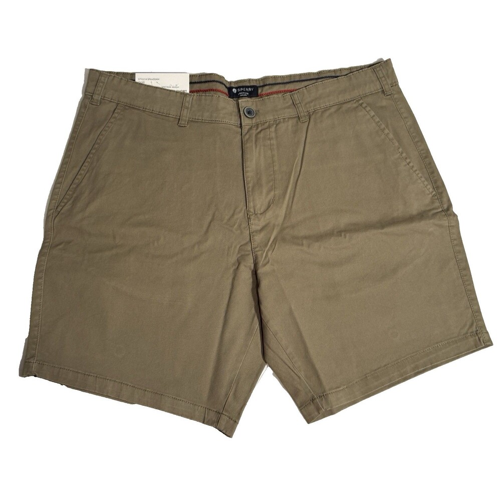 NEW NWT Sperry Khaki Cotton Flex Shorts Mens Size 36, 8" Inseam Clothes Summer